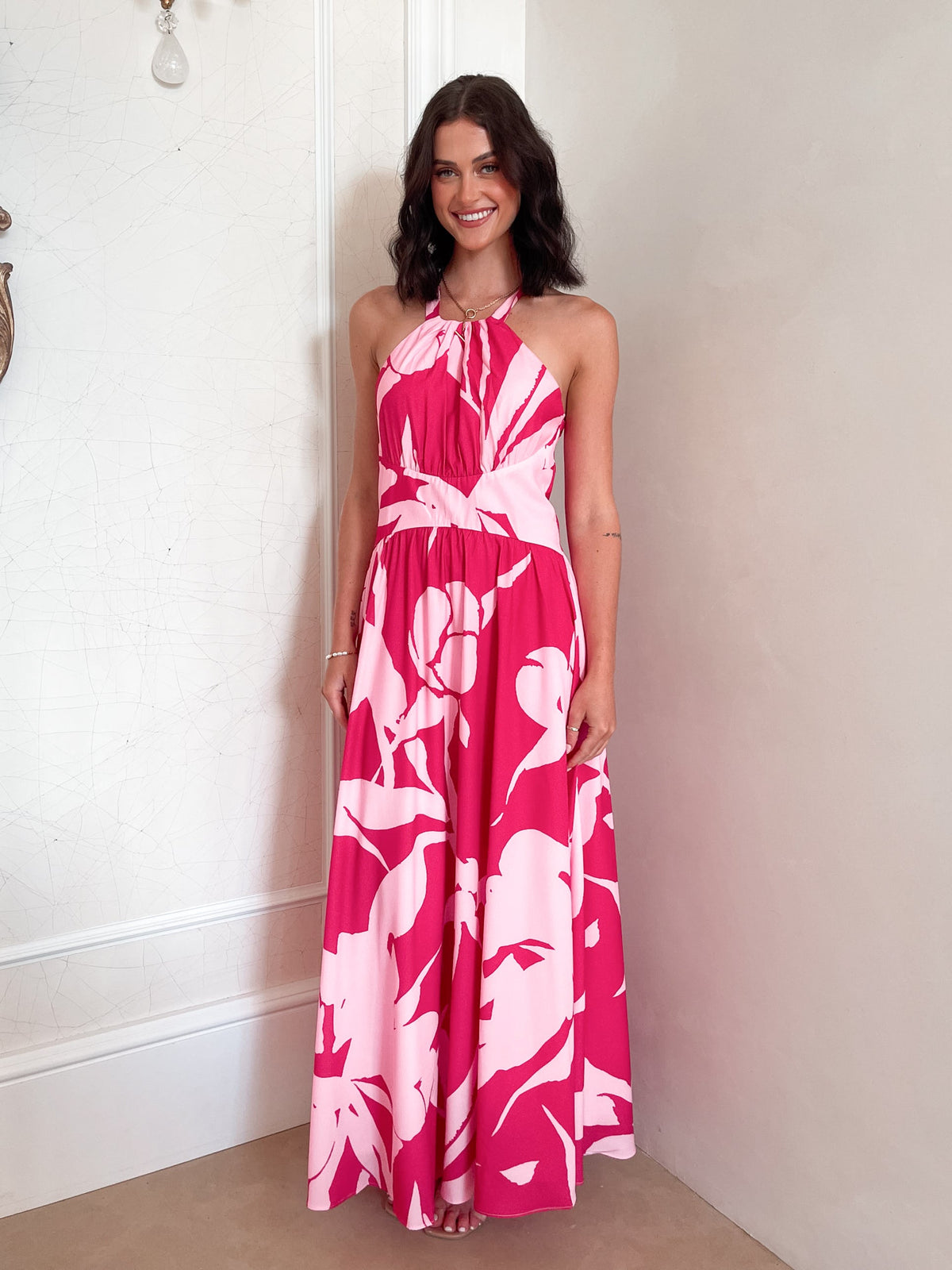 Sukienka maxi | dekolt halter, kwiatowy print