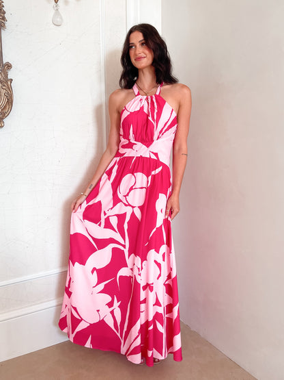 Sukienka maxi | dekolt halter, kwiatowy print