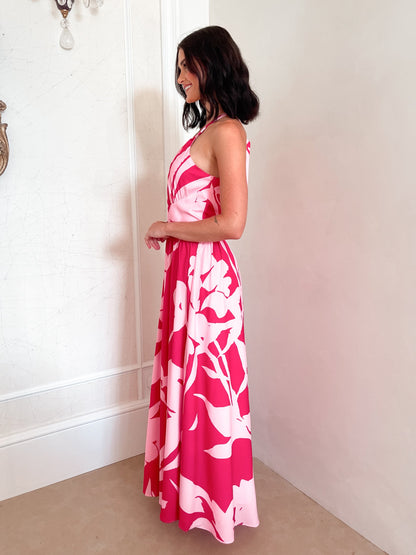 Sukienka maxi | dekolt halter, kwiatowy print