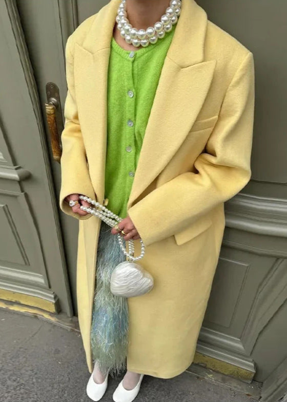 Marisol - Płaszcz damski żółty | Krój oversize, miękki materiał, klasyczny fason | Elegancki styl na wiosnę