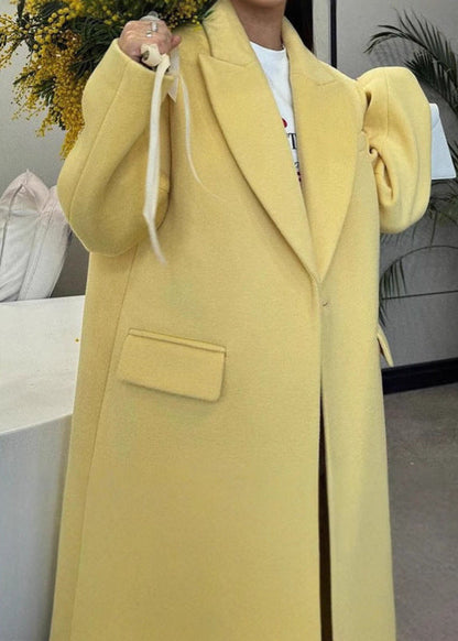 Marisol - Płaszcz damski żółty | Krój oversize, miękki materiał, klasyczny fason | Elegancki styl na wiosnę