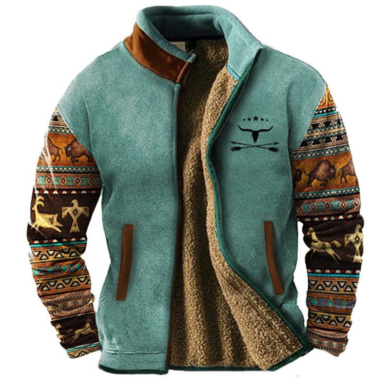 Kurtka polarowa męska | wzorzyste rękawy, ocieplana