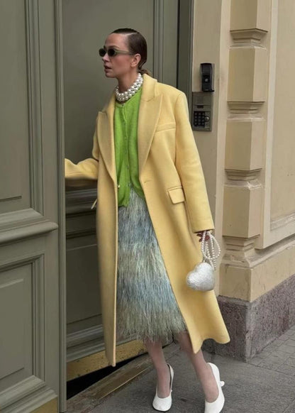 Marisol - Płaszcz damski żółty | Krój oversize, miękki materiał, klasyczny fason | Elegancki styl na wiosnę