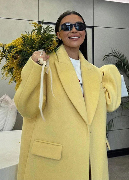 Marisol - Płaszcz damski żółty | Krój oversize, miękki materiał, klasyczny fason | Elegancki styl na wiosnę