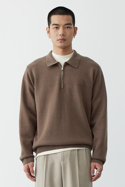Sweter męski | półzamek, kołnierz polo