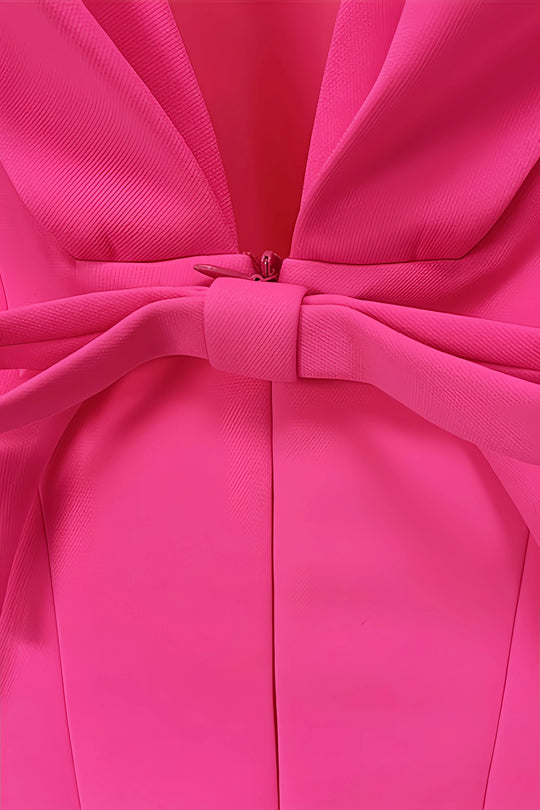 Lara - Sukienka damska z kokardą | Krótki rękaw, ciemnoróżowy kolor | Elegancki styl na wyjście