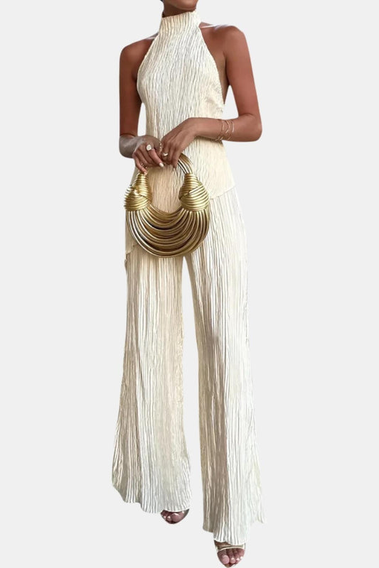 Komplet plisowany damski | top halter, odkryte plecy