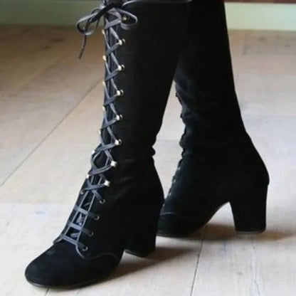 Kozaki damskie | obcas, sznurowanie