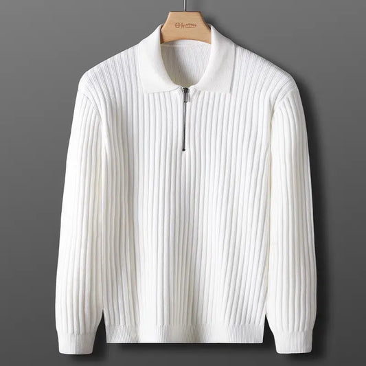 Sweter męski | kołnierzyk polo, wzór w paski