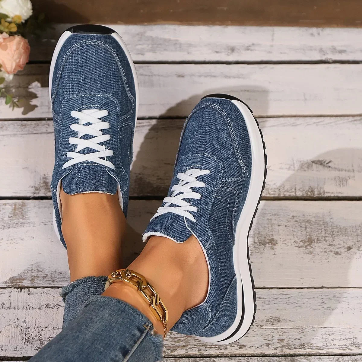 Sneakersy damskie | denim, wsuwane