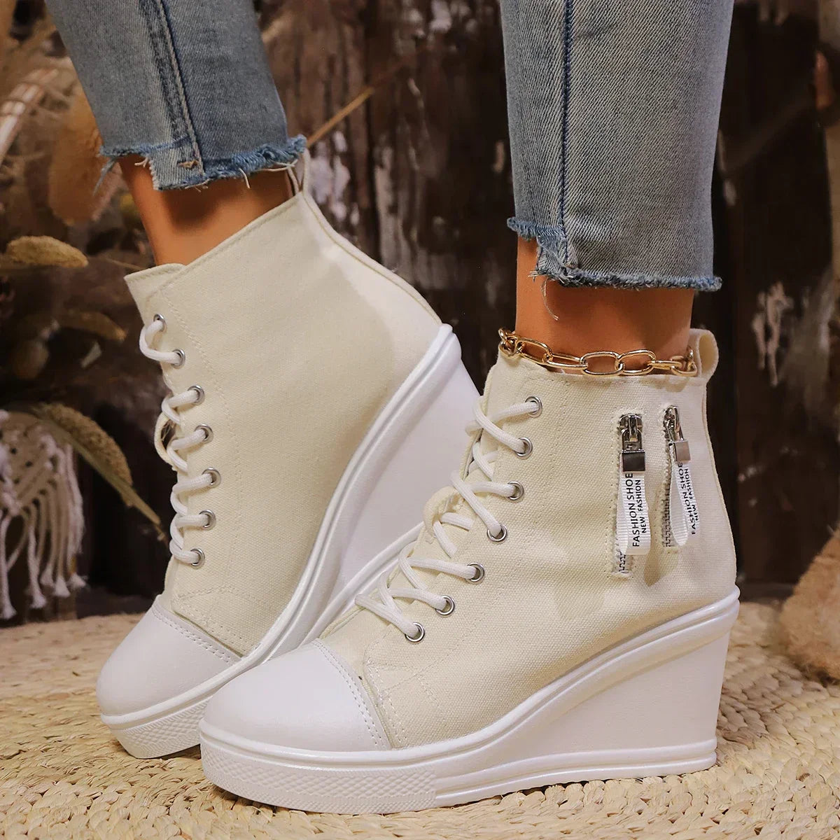 Ventra - Sneakersy damskie na platformie | Zamek błyskawiczny, podwyższona podeszwa | Styl casual na co dzień