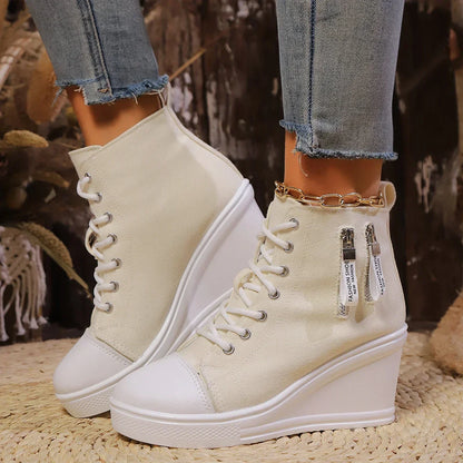 Ventra - Sneakersy damskie na platformie | Zamek błyskawiczny, podwyższona podeszwa | Styl casual na co dzień