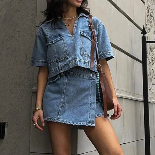 Elani - Komplet damski dwuczęściowy | Krótka kurtka, dopasowana spódnica | Miejski styl streetwear