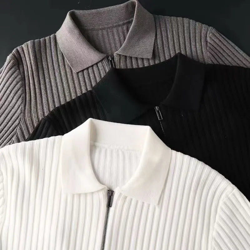 Sweter męski | kołnierzyk polo, wzór w paski