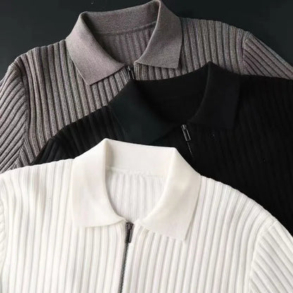Sweter męski | kołnierzyk polo, wzór w paski