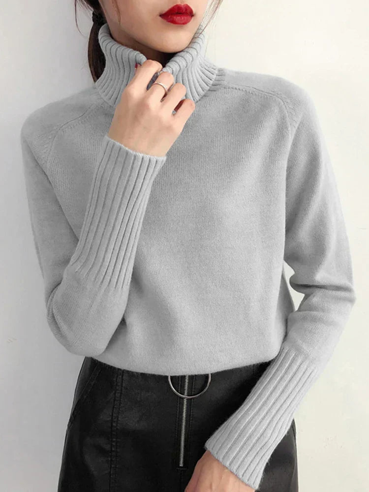 Sweter damski | golf, prążkowany splot