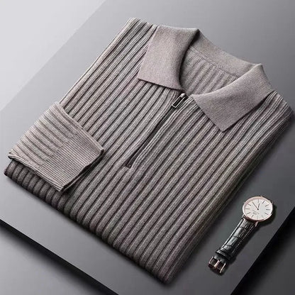 Sweter męski | kołnierzyk polo, wzór w paski