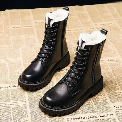 Buty zimowe damskie | sznurowanie, bieżnikowana podeszwa