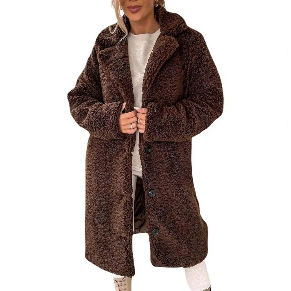 Płaszcz damski teddy | zapięcie na guziki, kieszenie