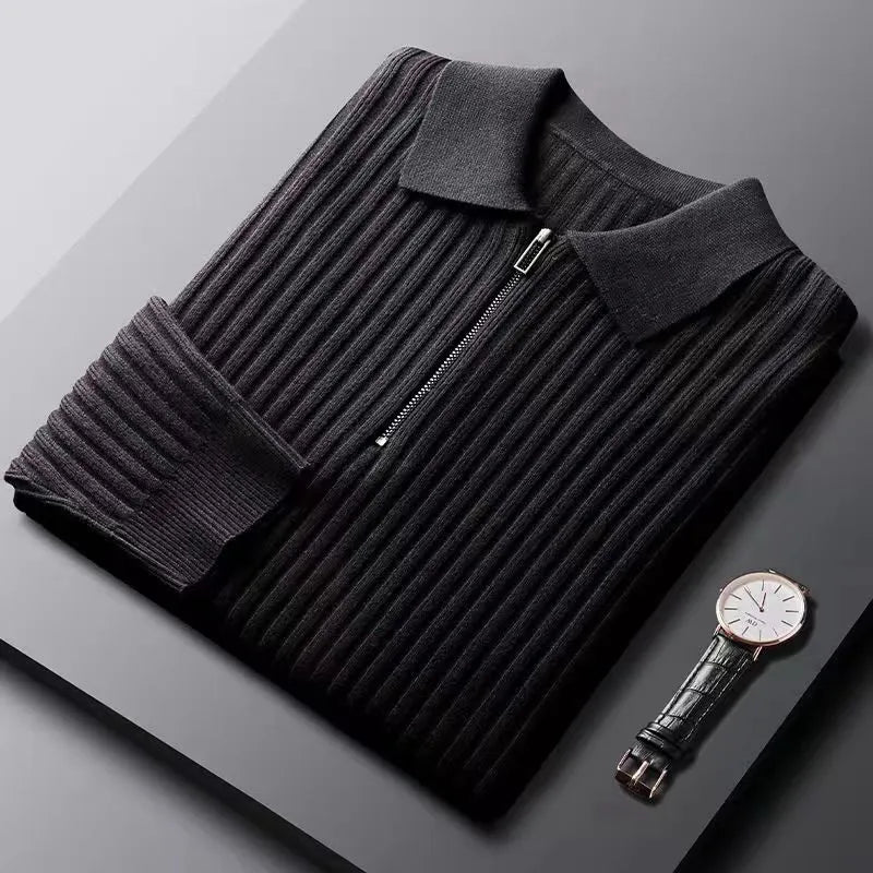 Sweter męski | kołnierzyk polo, wzór w paski
