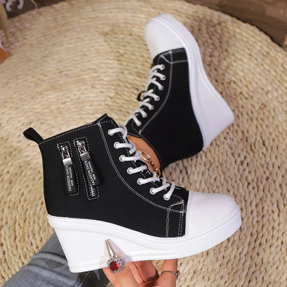 Ventra - Sneakersy damskie na platformie | Zamek błyskawiczny, podwyższona podeszwa | Styl casual na co dzień