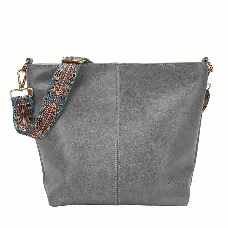 Torebka boho | skórzana, geometryczny pasek