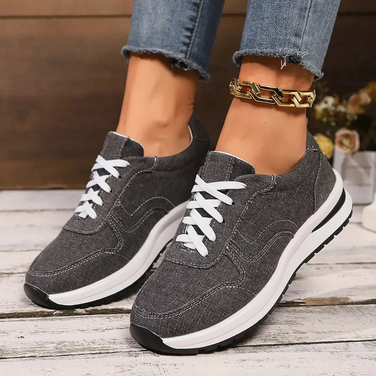 Sneakersy damskie | denim, wsuwane