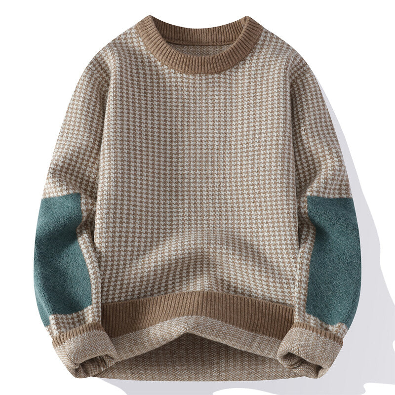 Sweter męski | wzór pied-de-poule, kontrastowe rękawy