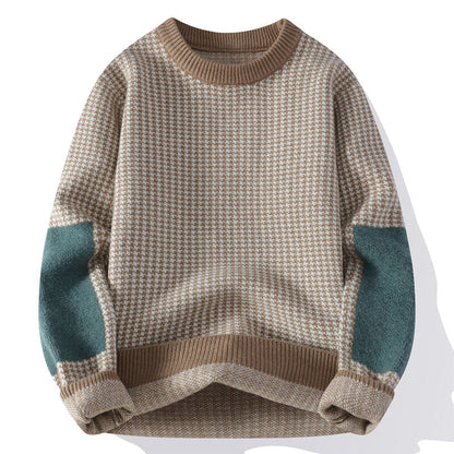 Sweter męski | wzór pied-de-poule, kontrastowe rękawy