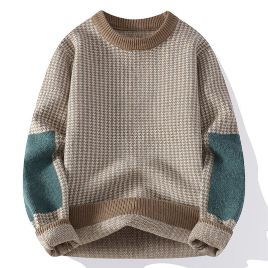Sweter męski | wzór pied-de-poule, kontrastowe rękawy