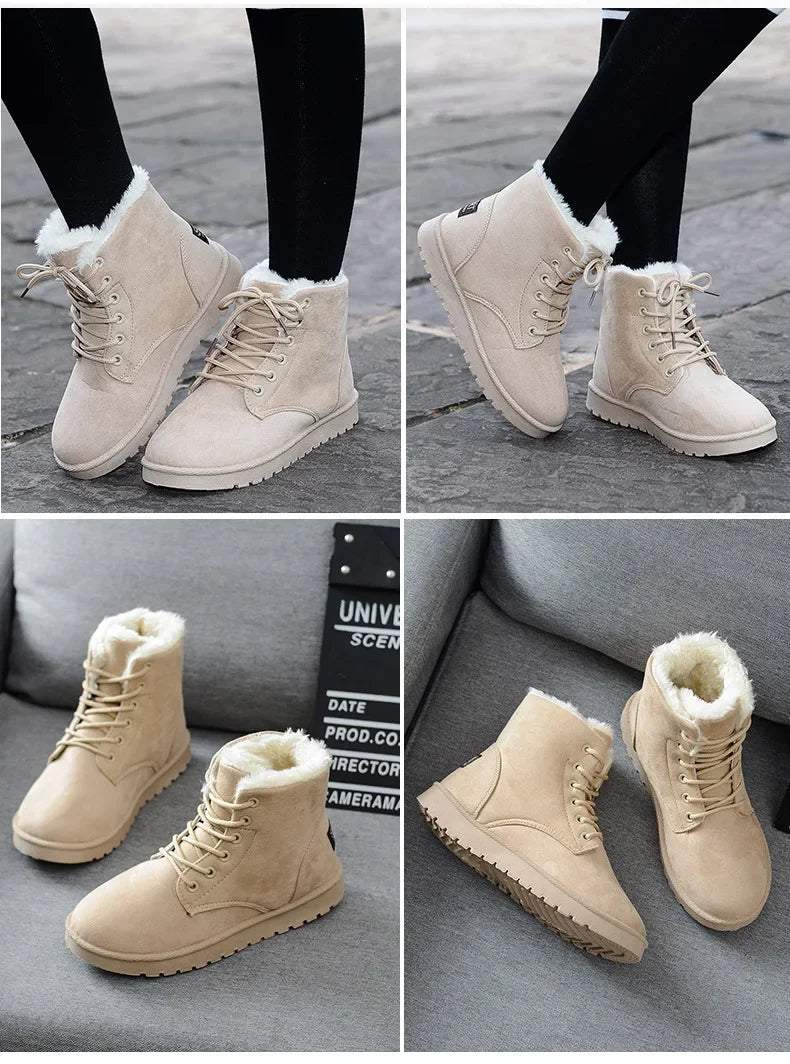 Buty zimowe damskie | futerko, sznurowanie