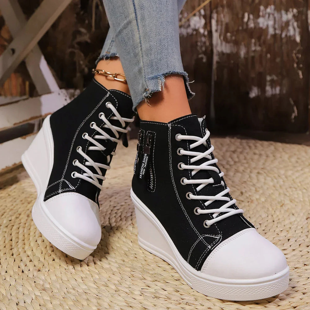 Ventra - Sneakersy damskie na platformie | Zamek błyskawiczny, podwyższona podeszwa | Styl casual na co dzień