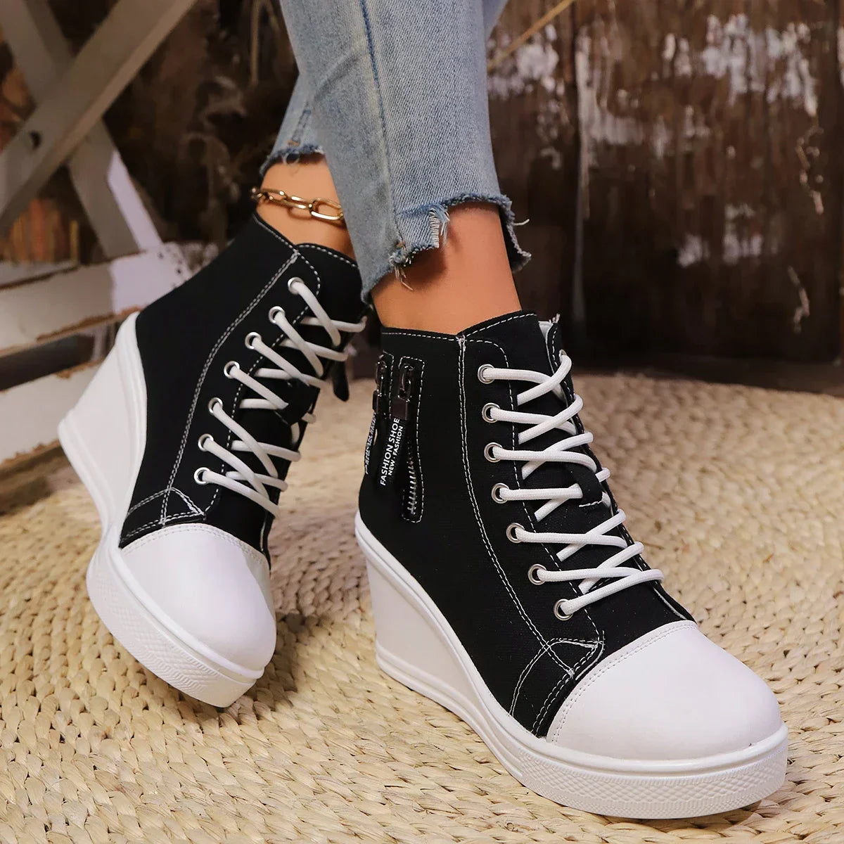 Ventra - Sneakersy damskie na platformie | Zamek błyskawiczny, podwyższona podeszwa | Styl casual na co dzień