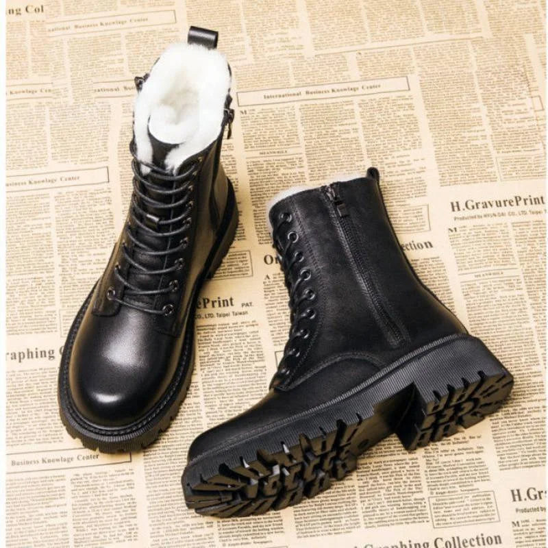 Buty zimowe damskie | sznurowanie, bieżnikowana podeszwa