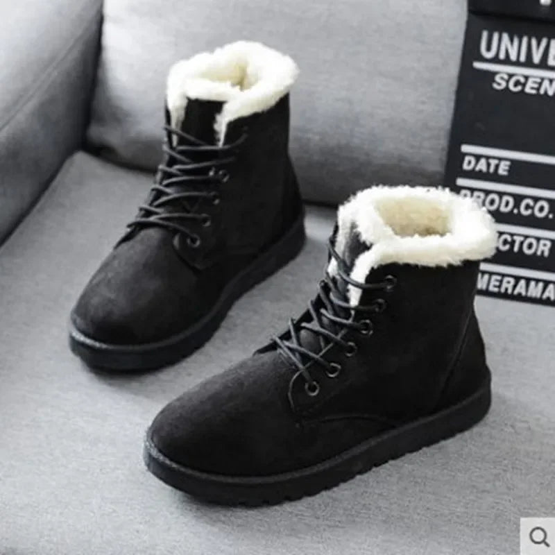 Buty zimowe damskie | futerko, sznurowanie