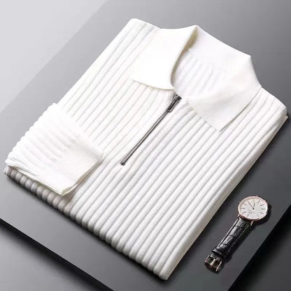 Sweter męski | kołnierzyk polo, wzór w paski