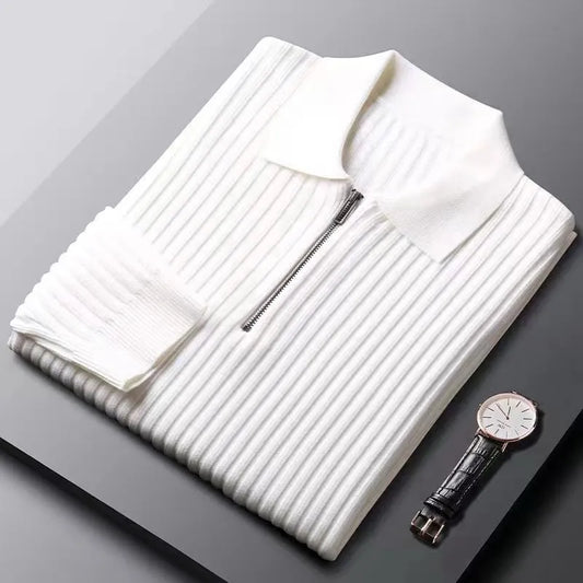 Sweter męski | kołnierzyk polo, wzór w paski