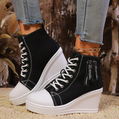 Ventra - Sneakersy damskie na platformie | Zamek błyskawiczny, podwyższona podeszwa | Styl casual na co dzień