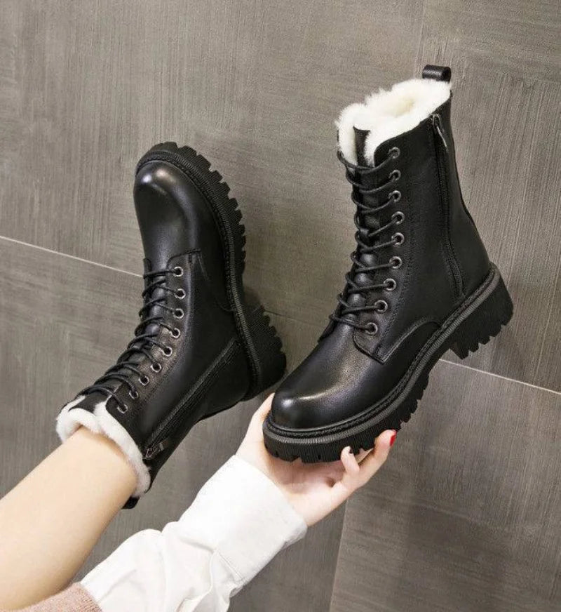 Buty zimowe damskie | sznurowanie, bieżnikowana podeszwa