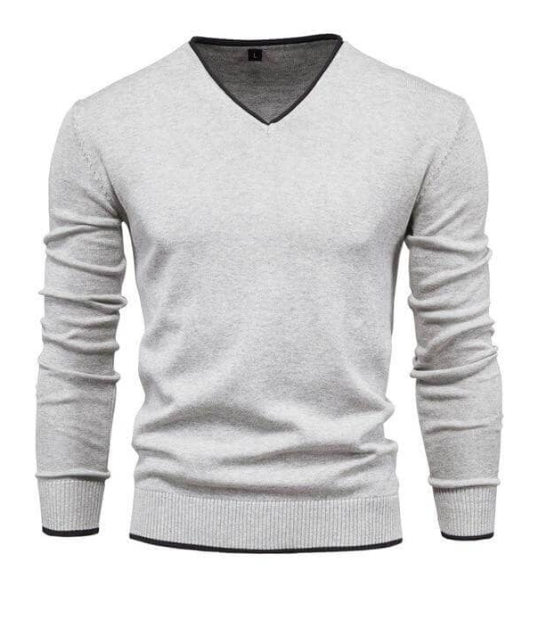 Sweter męski | dekolt w serek, gładka struktura