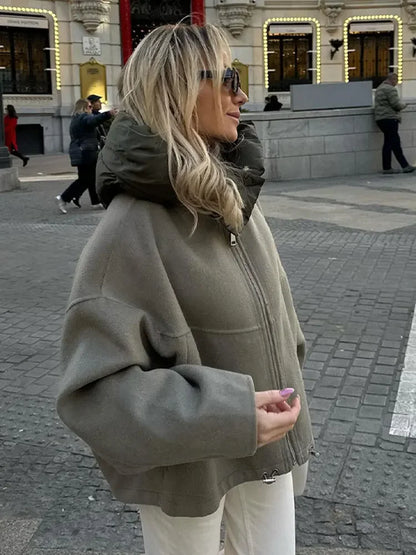 Kurtka damska | oversize, pikowany kołnierz