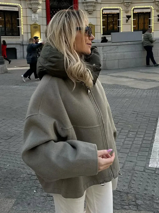 Kurtka damska | oversize, pikowany kołnierz