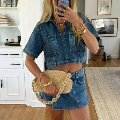 Elani - Komplet damski dwuczęściowy | Krótka kurtka, dopasowana spódnica | Miejski styl streetwear