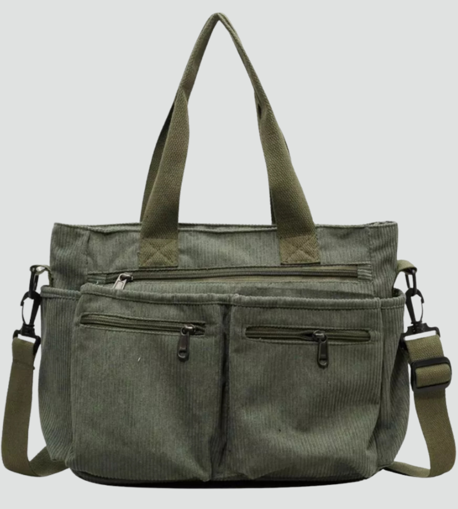 Torba shopper damska | sztruksowa, liczne kieszenie