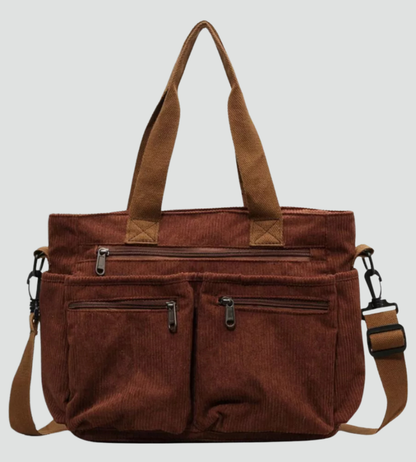 Torba shopper damska | sztruksowa, liczne kieszenie