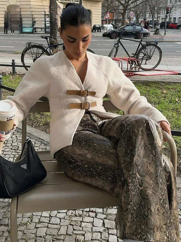 Płaszcz damski | wełna, jednorzędowy krój