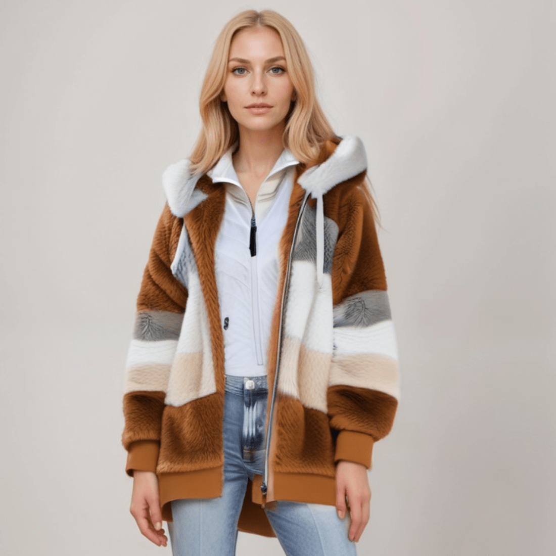 Bluza polarowa damska | zamek, regulowany kaptur