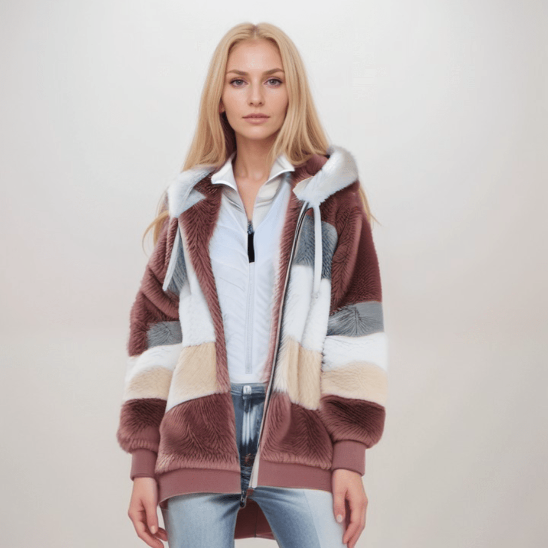 Bluza polarowa damska | zamek, regulowany kaptur