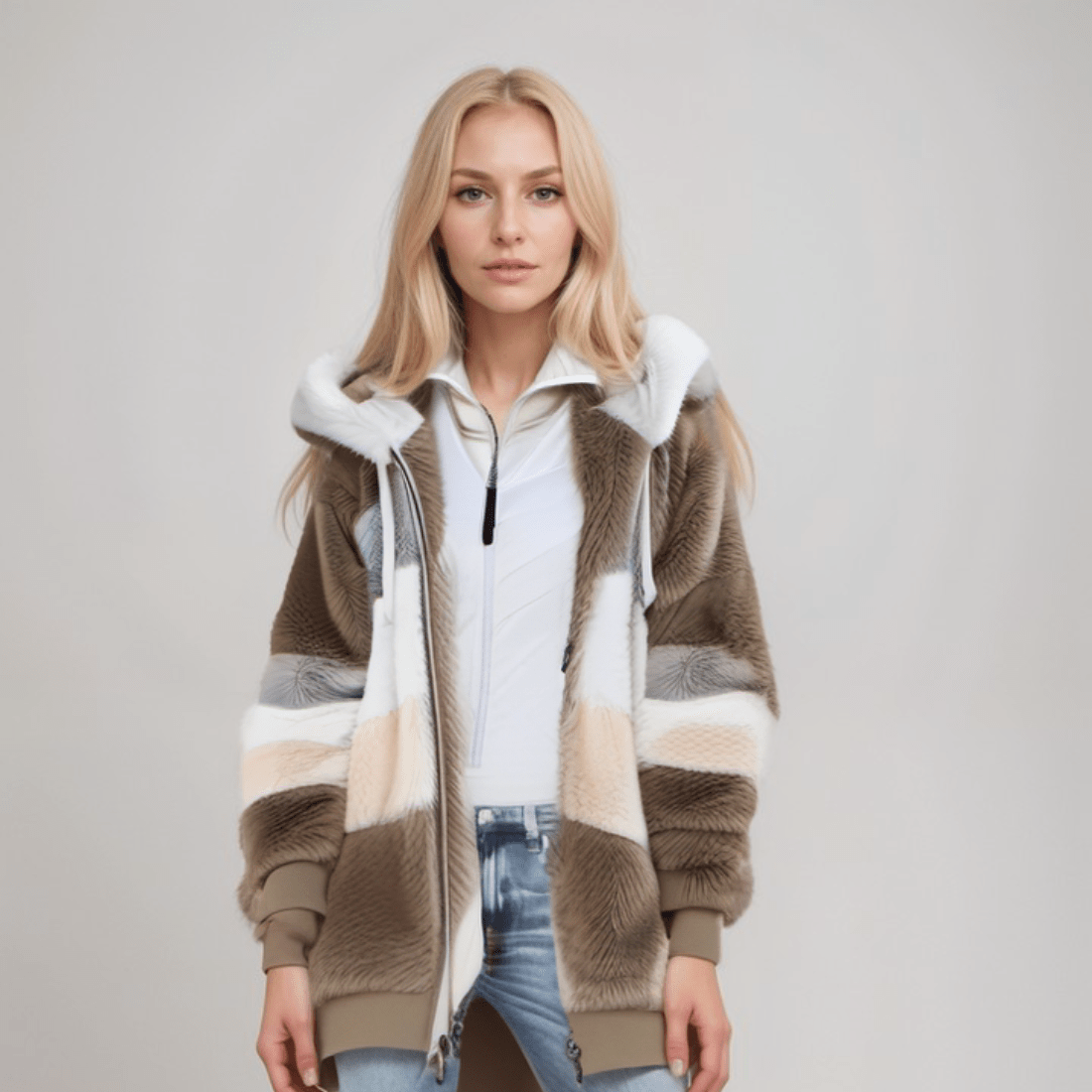 Bluza polarowa damska | zamek, regulowany kaptur
