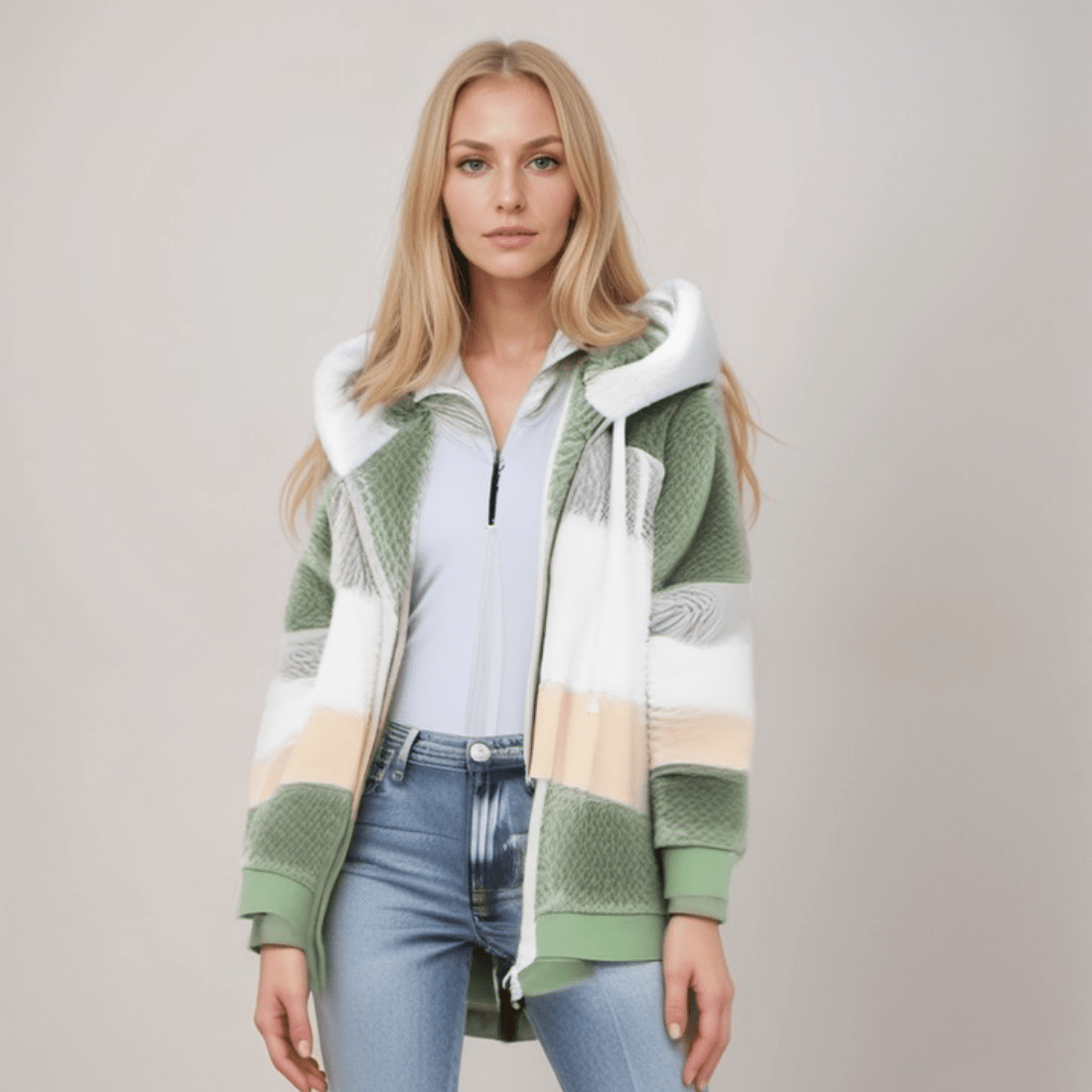 Bluza polarowa damska | zamek, regulowany kaptur